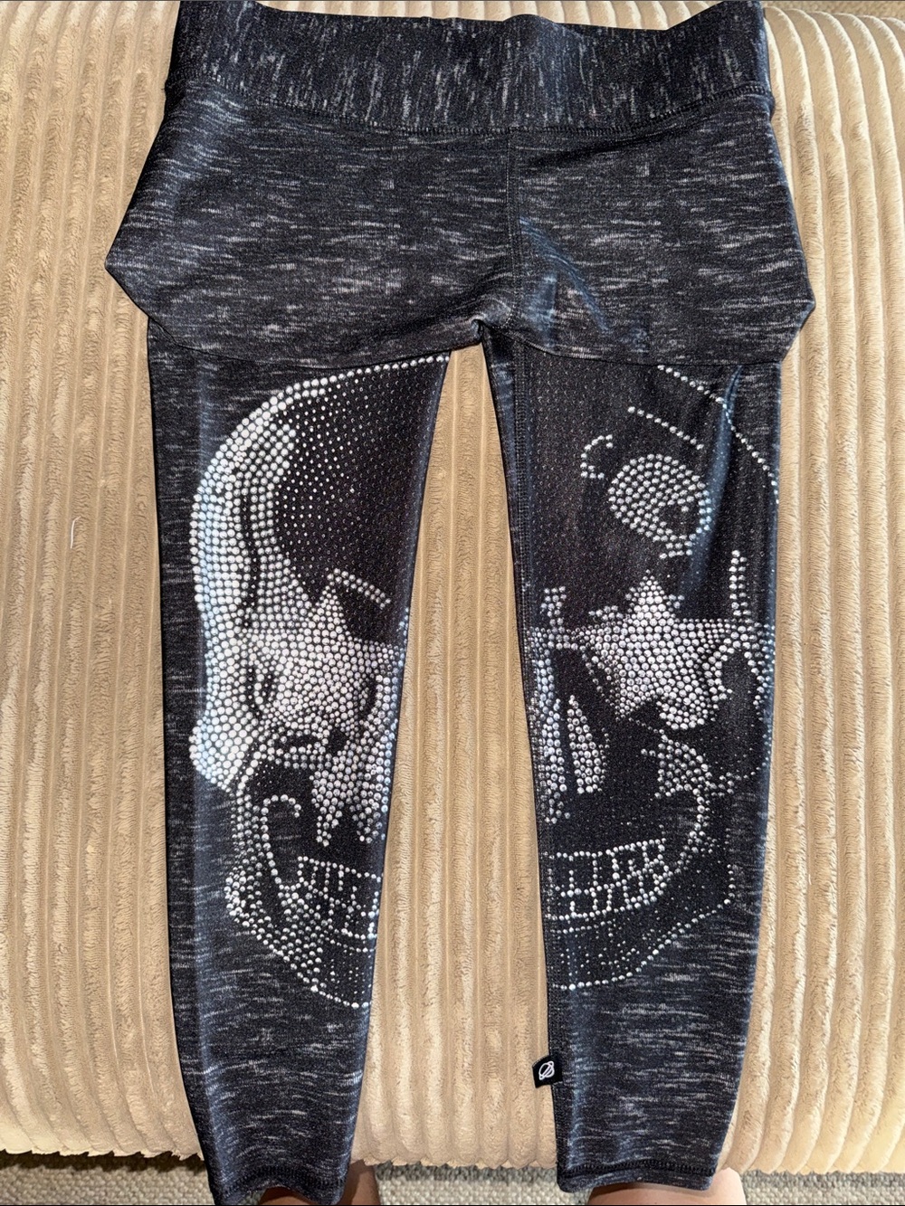 Terez Black Leggings with Silver Skull & Star Design